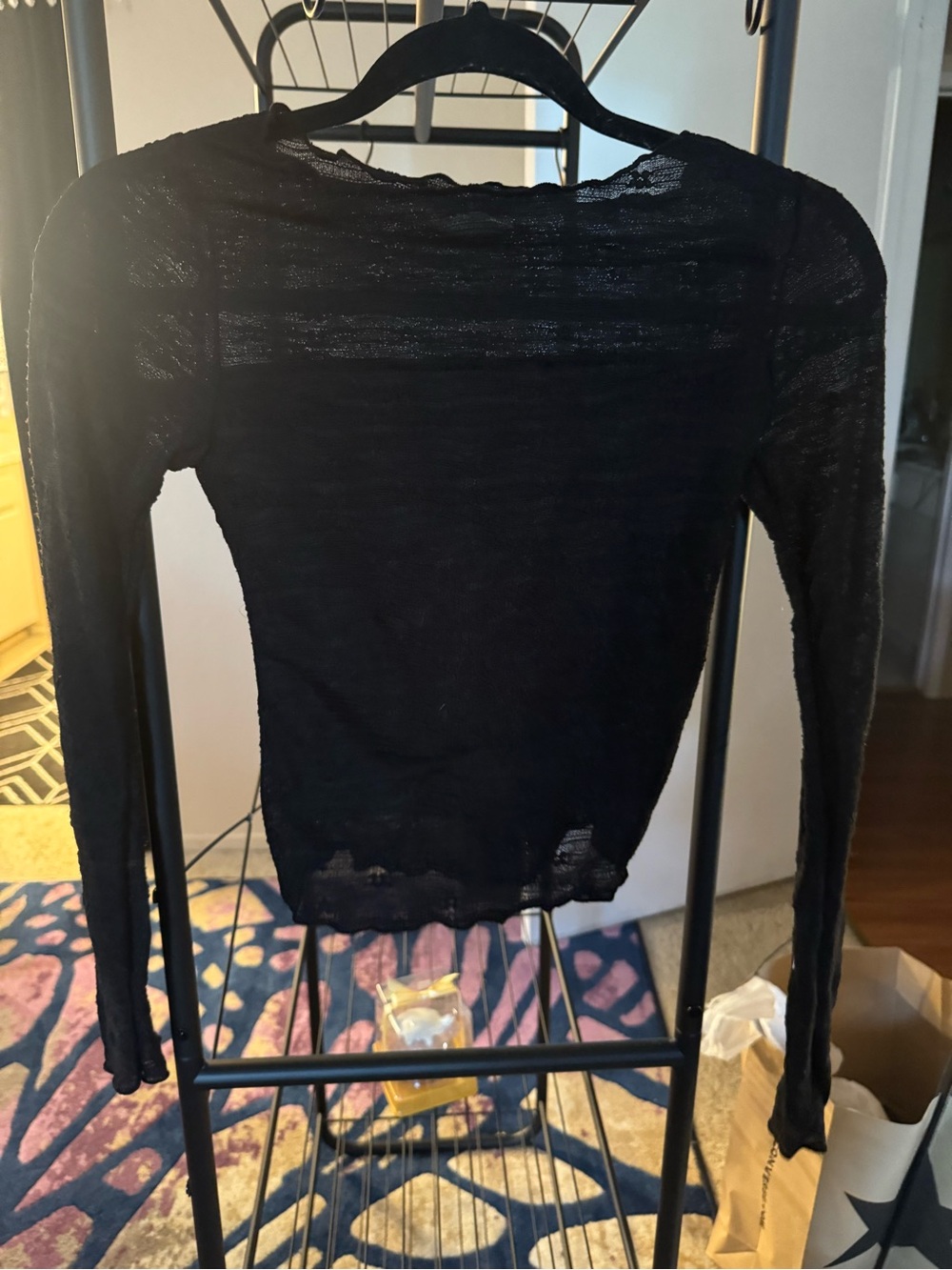 See You Monday Black Sheer Long Sleeve Top